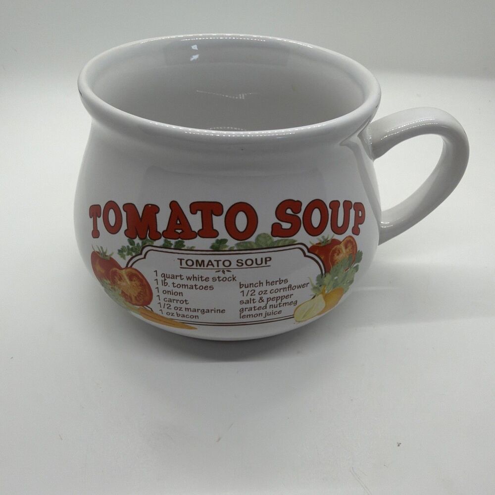 Vintage Tomato Soup Recipe Mug Ceramic Soup Bowl Retro Kitchen Decor